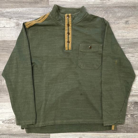 Vintage 90s The Territory Ahead Green Tan Mens L Snap Button Tactical Sweatshirt - Picture 1 of 8